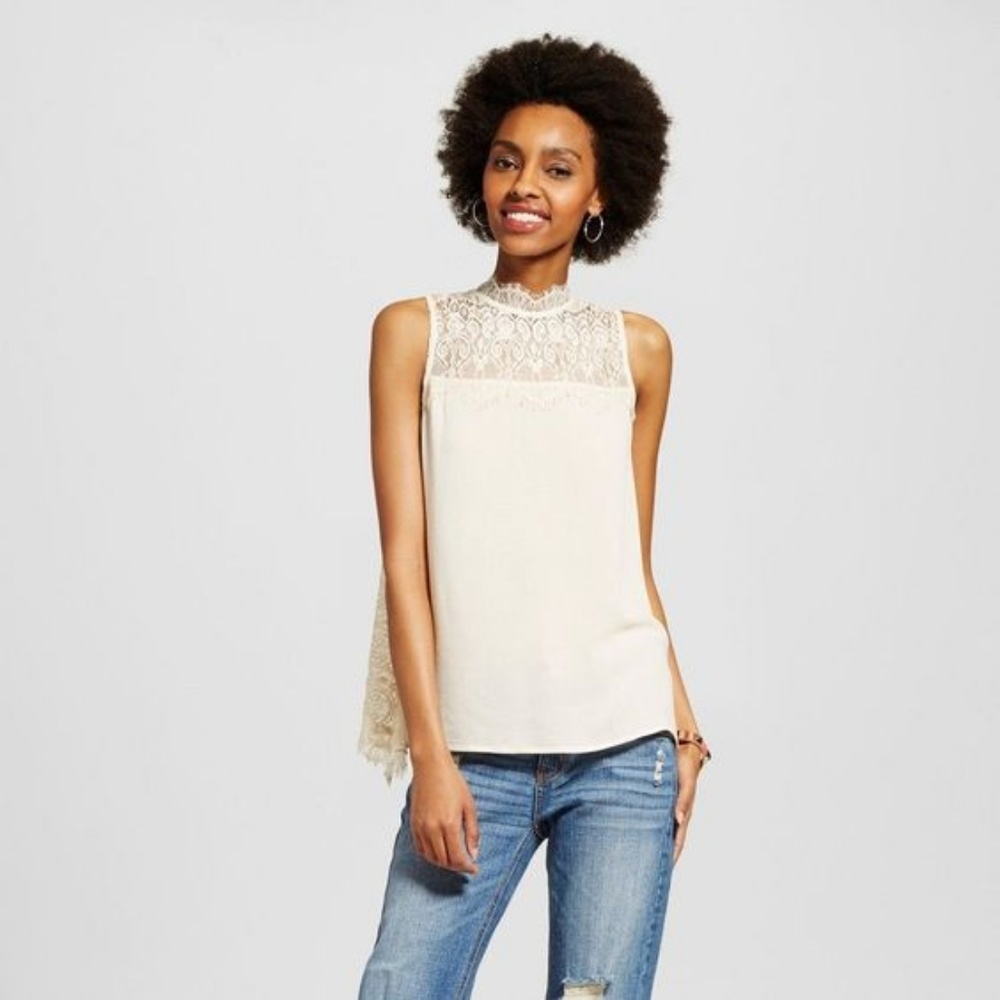 NEW Natural Lace Open-Back Tank Top Blouse [D6] - Picture 2 of 8